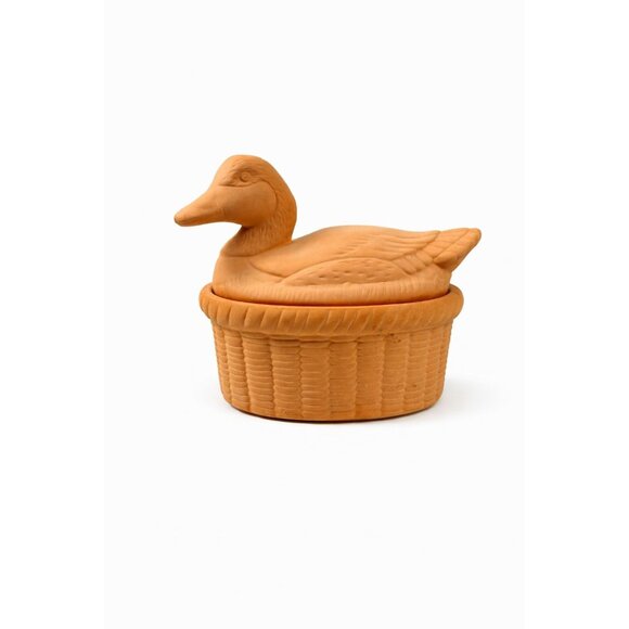 None Other - Lidded Casserole Duck on Nest Terra Cotta Baking Dish Vintage Kitchen Decor Clay
